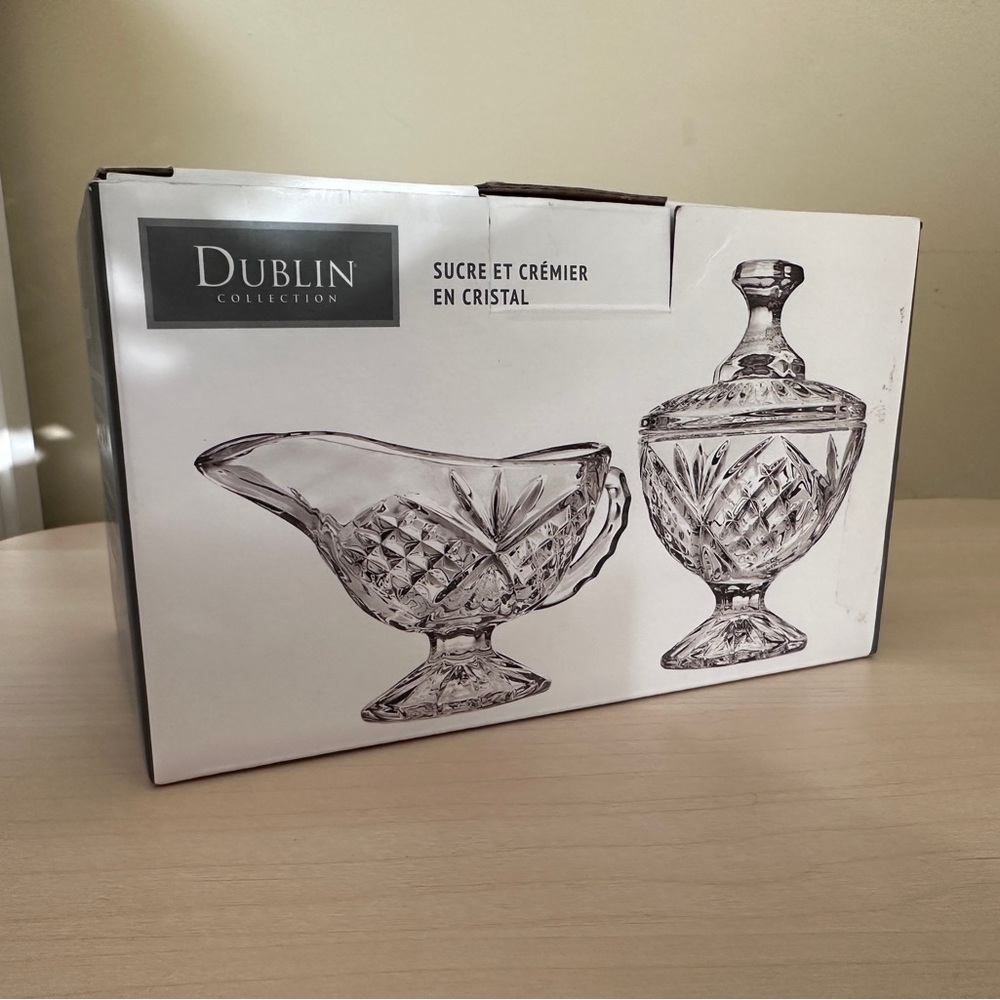 Dublin Collection Crystal Sugar & Creamer Set Godinger Dublin 25935 Fragile